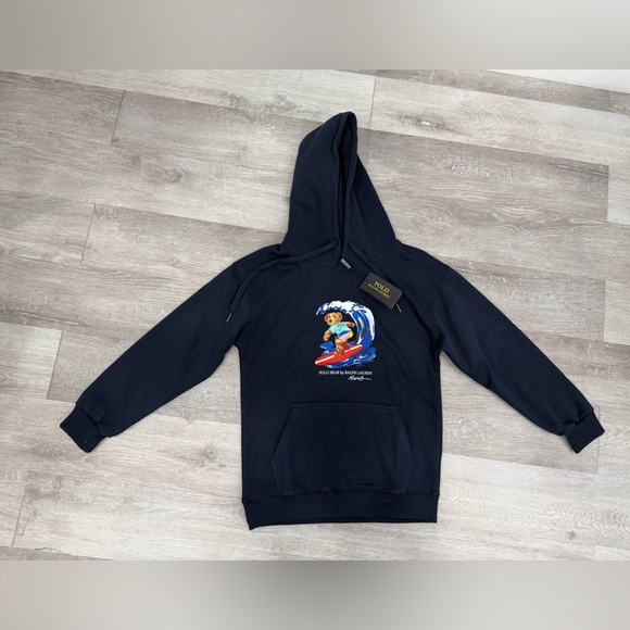 Polo Ralph Lauren Surfer Bear Pullover Blue Hoodie Men Size Small Brand New